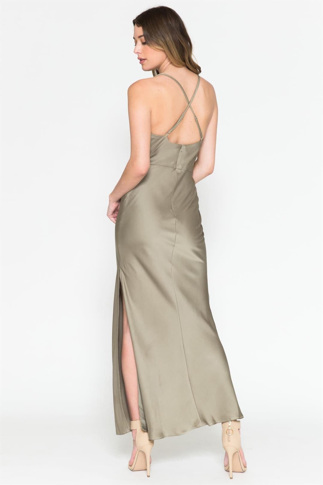 Amelia Couture 6115 Simple Ankle Length Satin Bridesmaid Dress