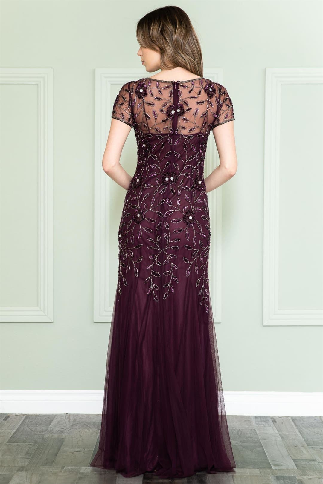 Amelia Couture IN002 Short Sleeve Bateau Evening Gown