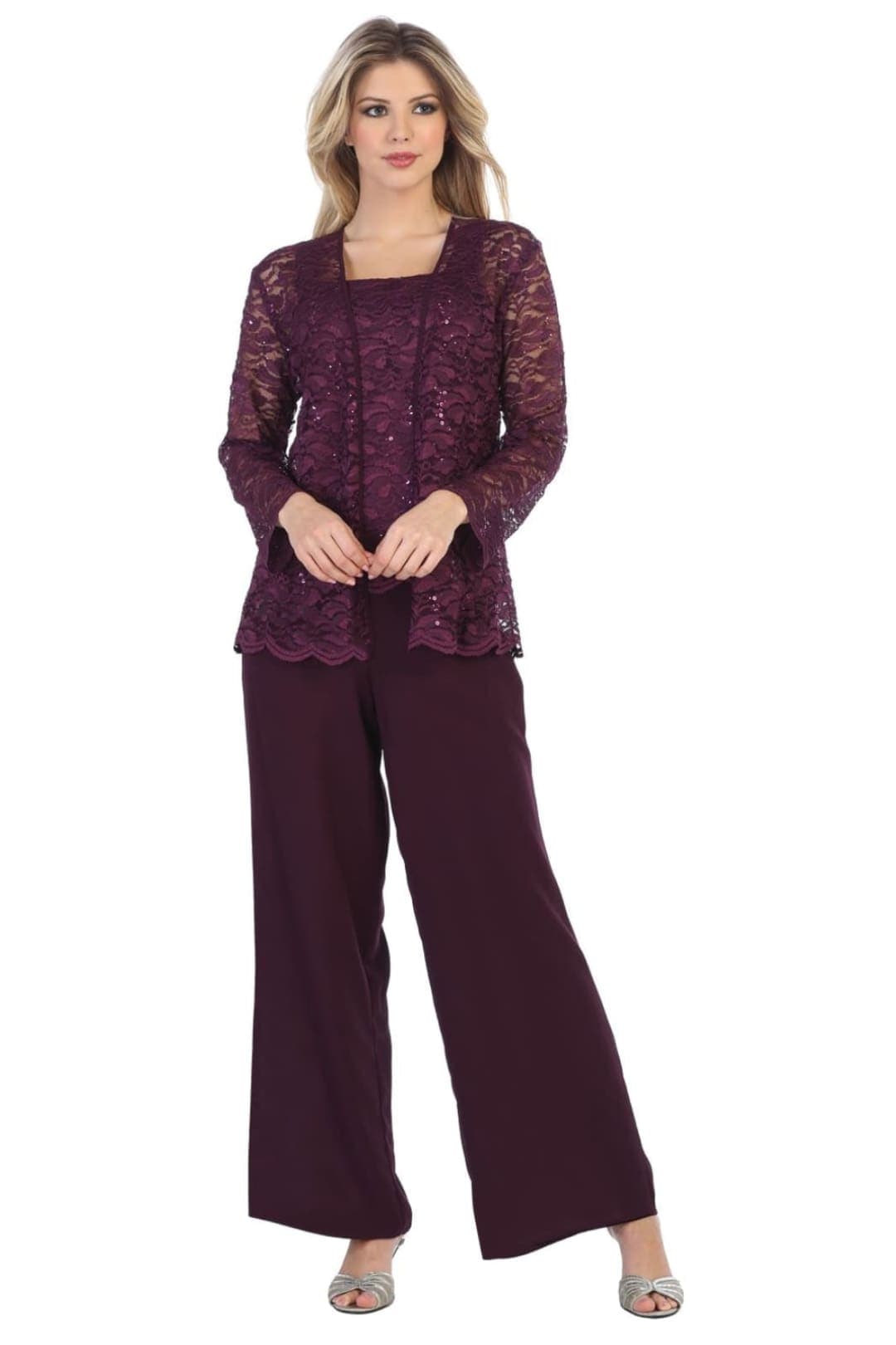 J&J Fashion 8850 Plus Size Mother of Bride Chiffon & Lace Pants Set