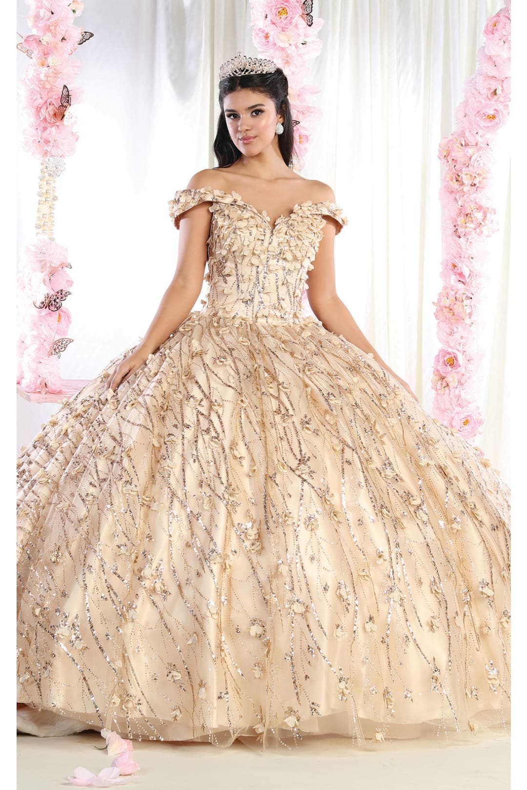 Layla K LK167 3D Floral Applique Glitter Quince Ball Gown & Plus Size