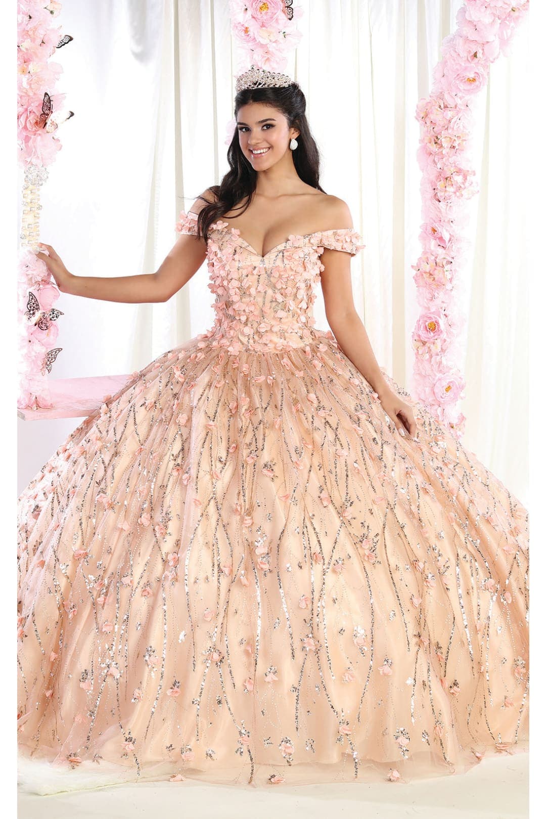 Layla K LK167 3D Floral Applique Glitter Quince Ball Gown & Plus Size