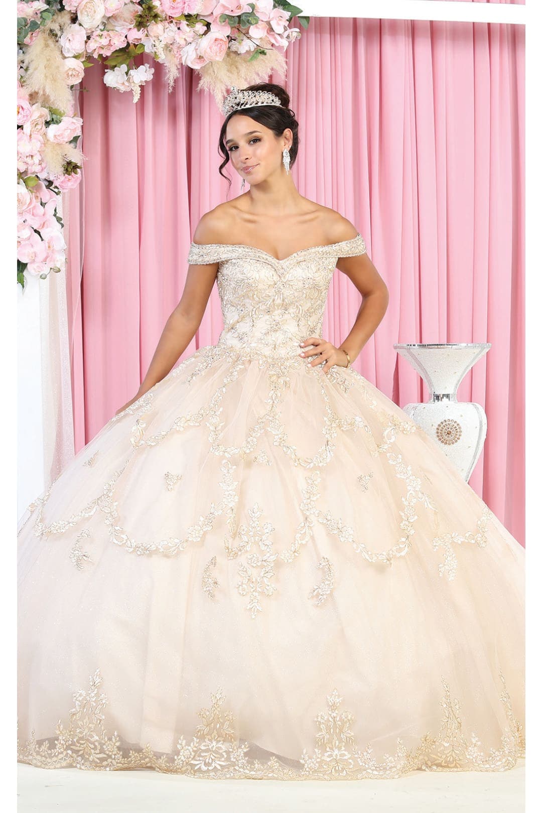 Layla K LK170 Off Shoulder Embellished Embroidered Quince Ball Gown