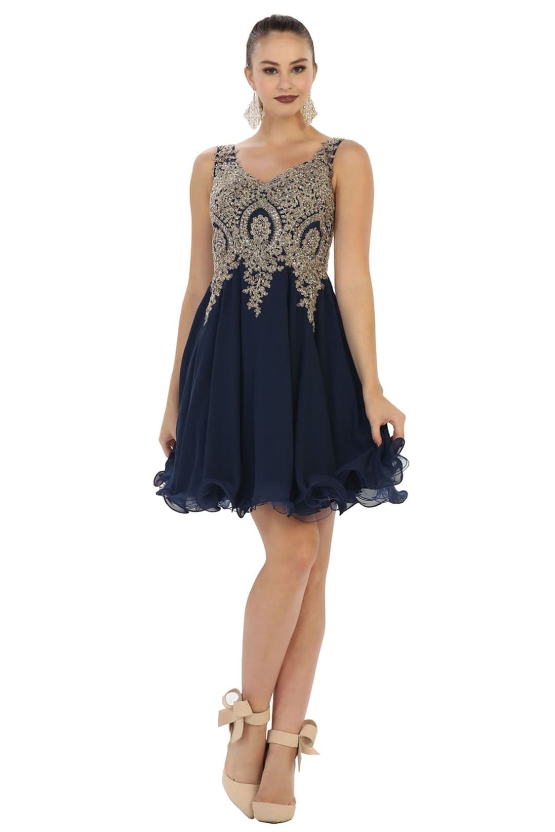 May Queen MQ1417 Embellished A Line Graduation Cocktail Dress