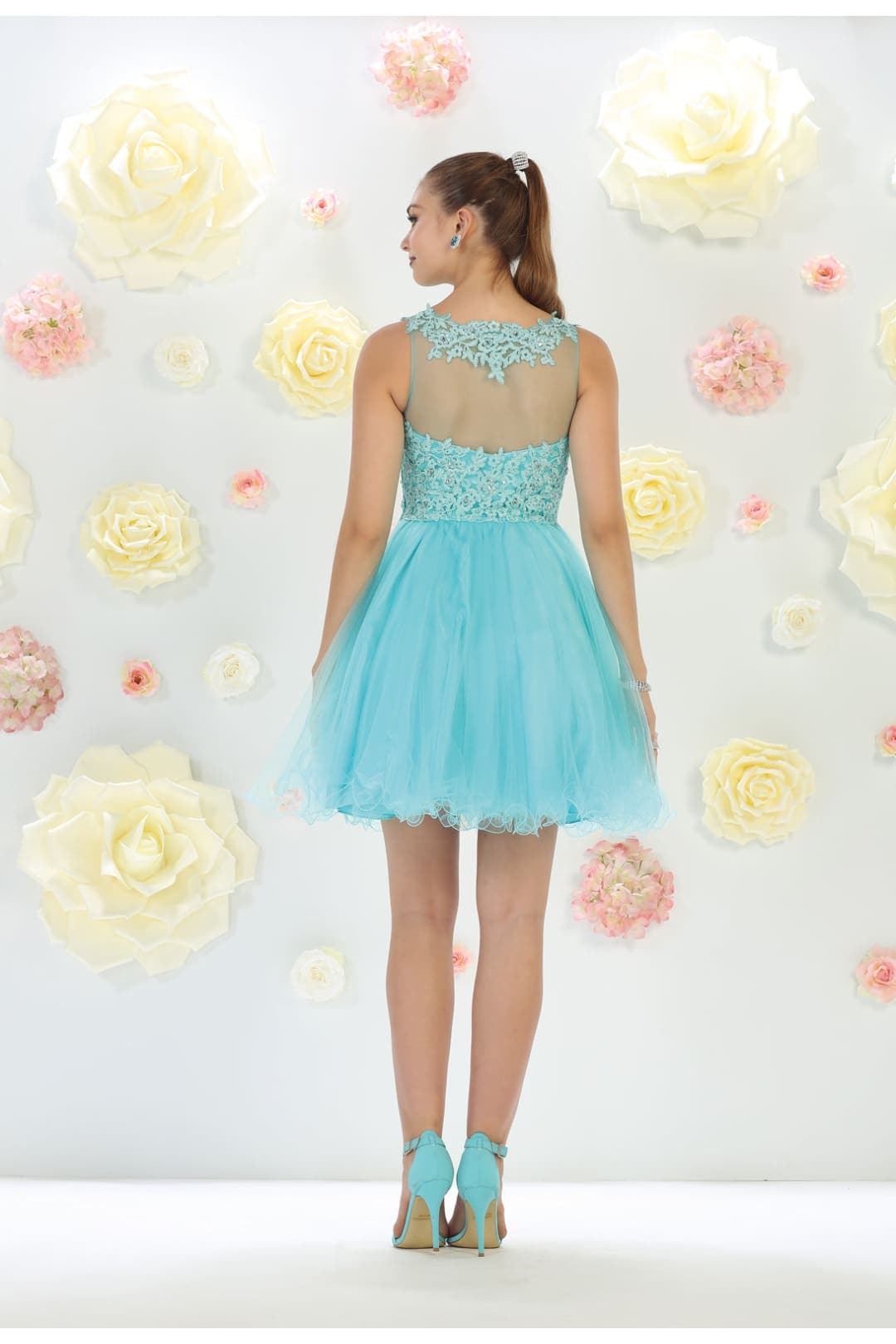 May Queen MQ1429 Sleeveless Sheer Embroidered Bodice Short Cocktail Dress