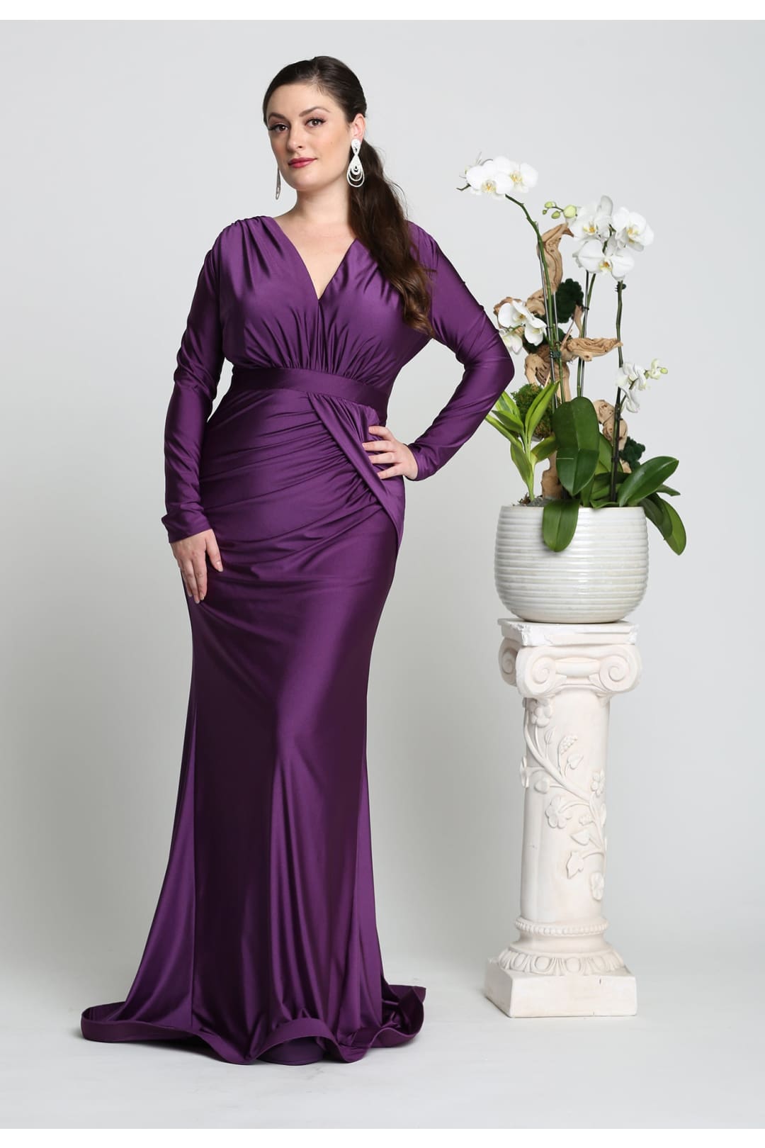 May Queen MQ1530N Ruched Long Sleeve Plus Size Mother Of Bride Dress