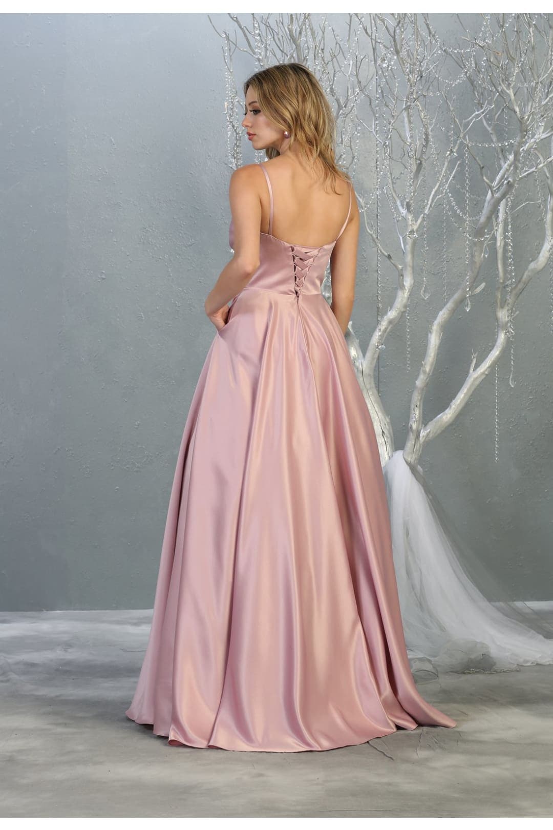 May Queen MQ1678 Simple A-Line Sleeveless Modern Satin Evening Gown