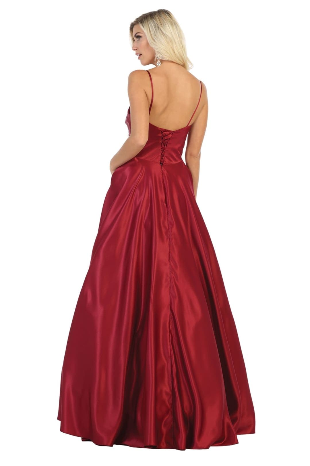 May Queen MQ1678 Simple A-Line Sleeveless Modern Satin Evening Gown