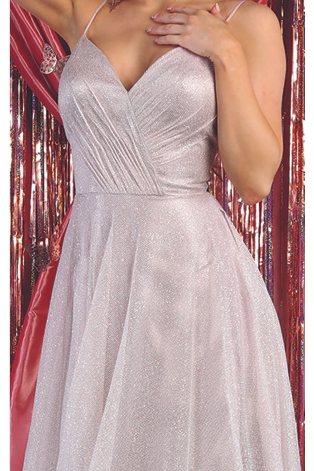 May Queen MQ1838 Long V Neck Prom Glitter Evening Gown