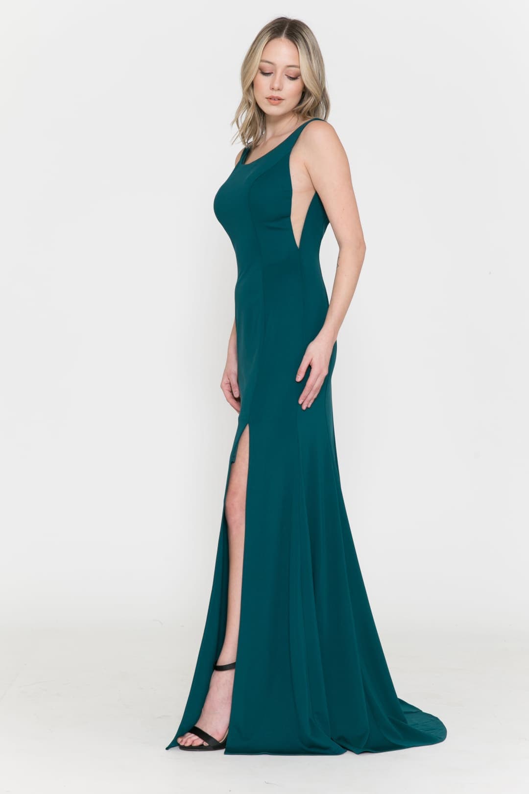 Poly USA 8168 Sleeveless Simple C-Thru Sides Long Bridesmaids Dresses