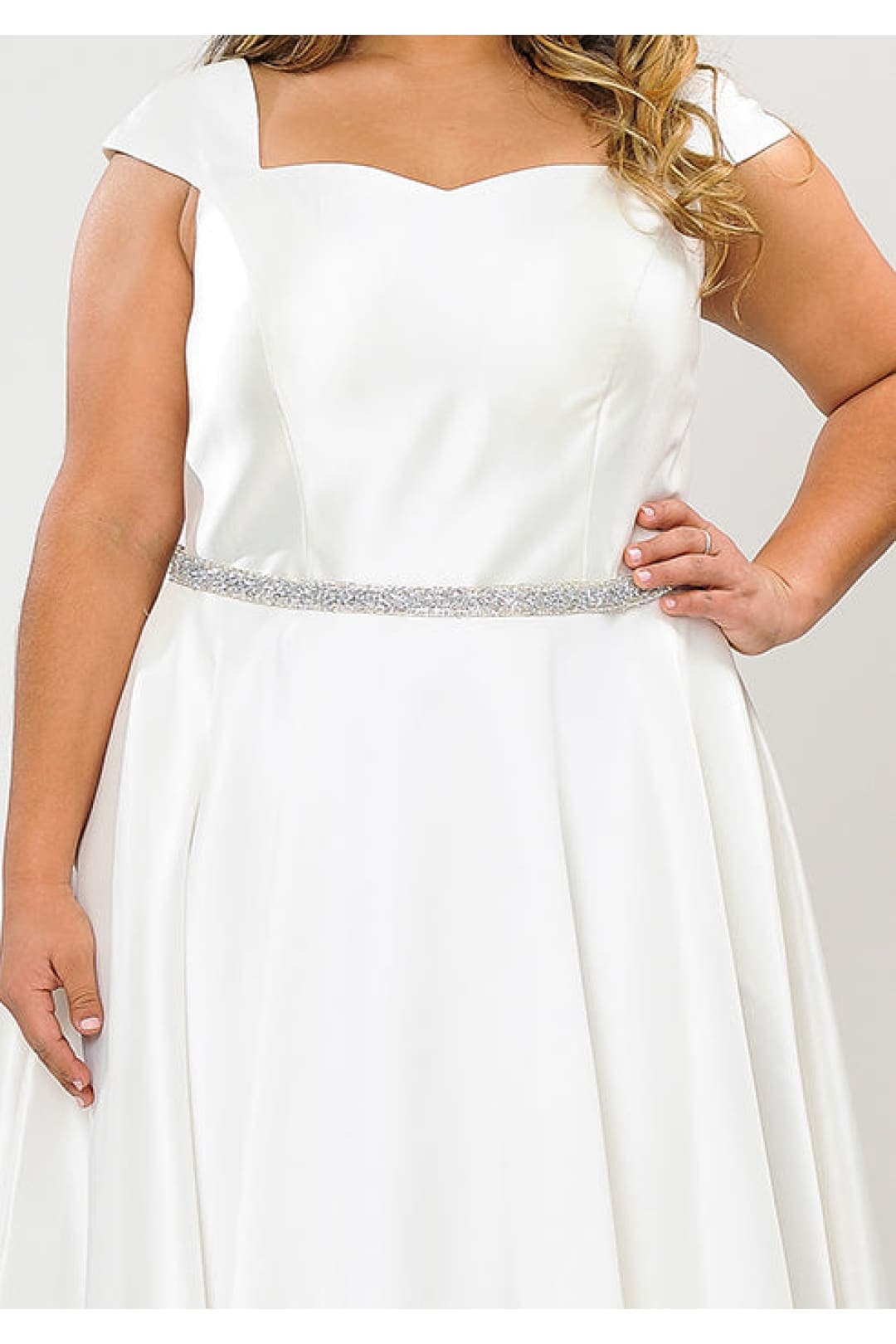 Poly USA W1104B Cap Sleeve A-Line Off White Plus Size Wedding Dress