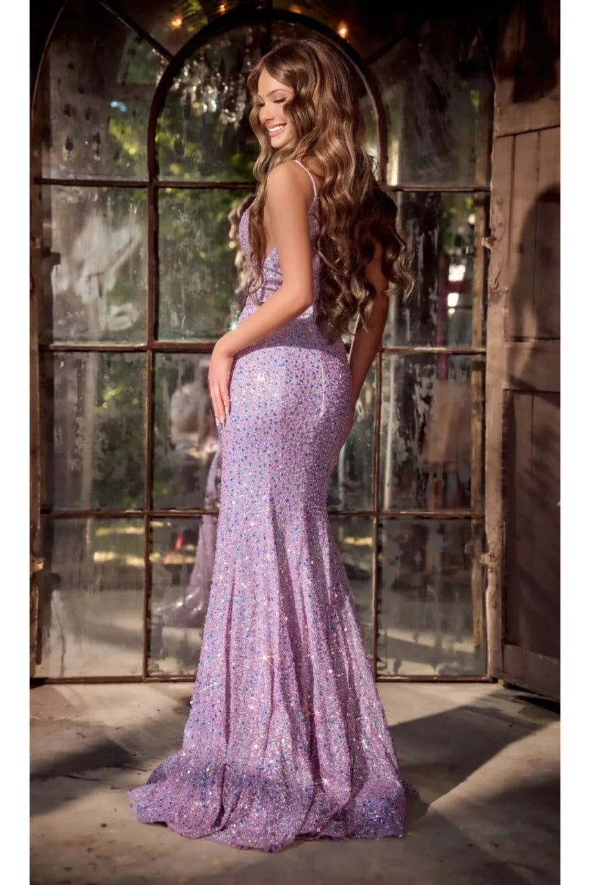 Portia and Scarlett PS24041 Plunging Neck Sequin Mermaid long Dress