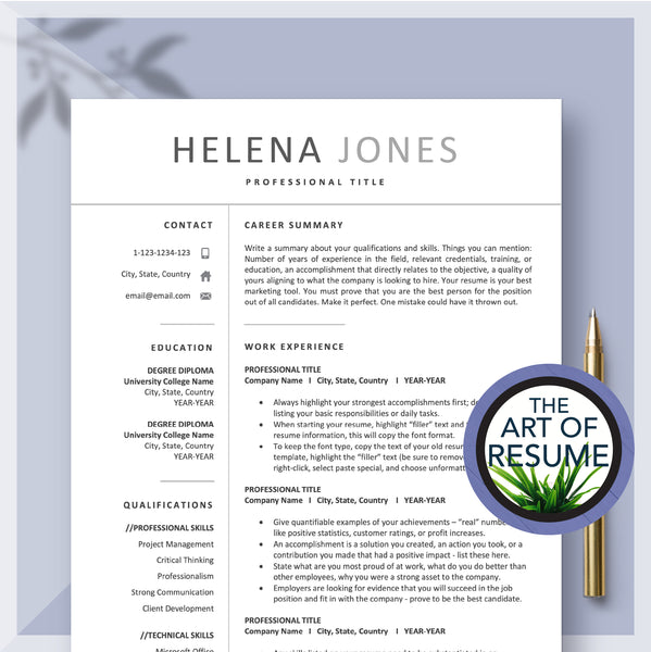 5 Page Resume Template Bundle with Free Cover Letter - The Art of Resume Design