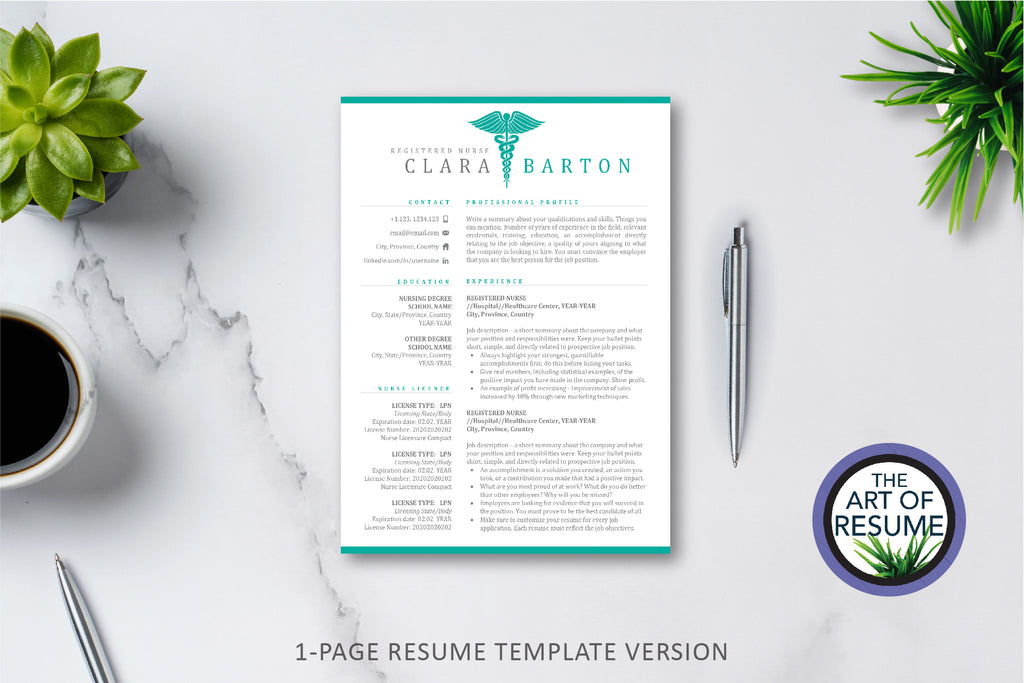 Nursing Resume Template, RN Nurse CV Design, Medical Doctor Resumes