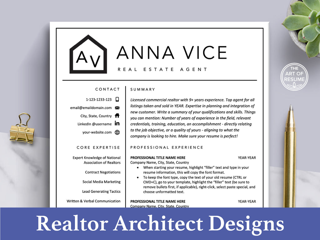 L'art du CV | Conception de modèle de CV d'architecte d'agent immobilier