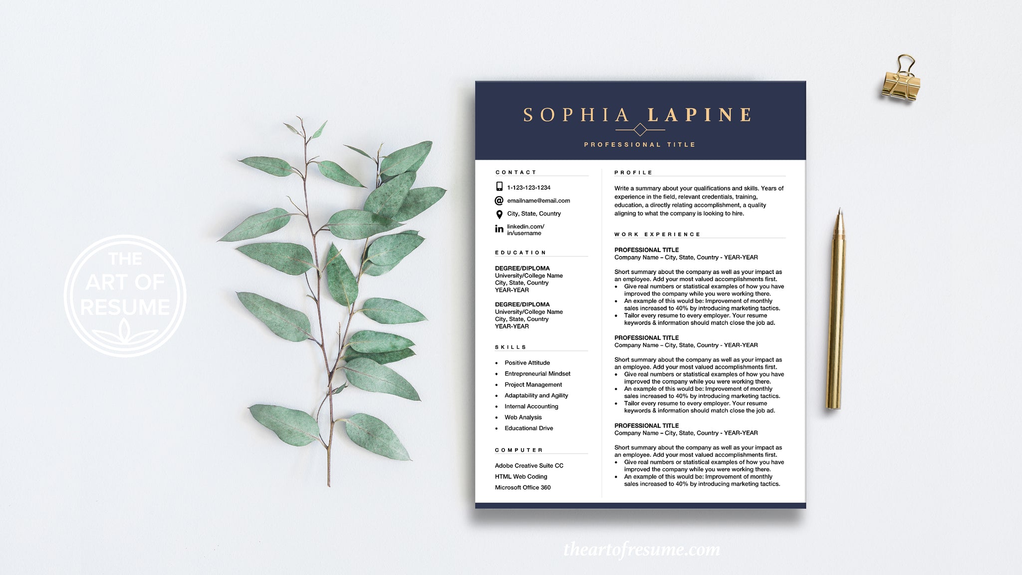 The Art of Resume | Navy Blue Resume Template Design