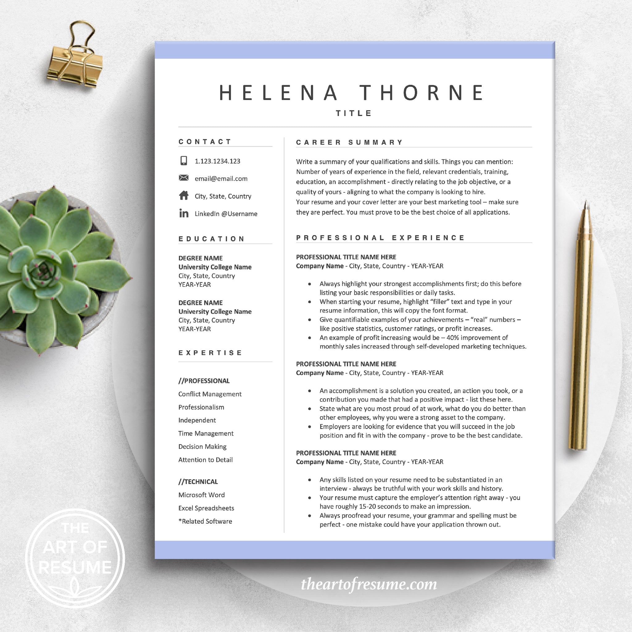The Art of Resume | Purple Resume Template Design