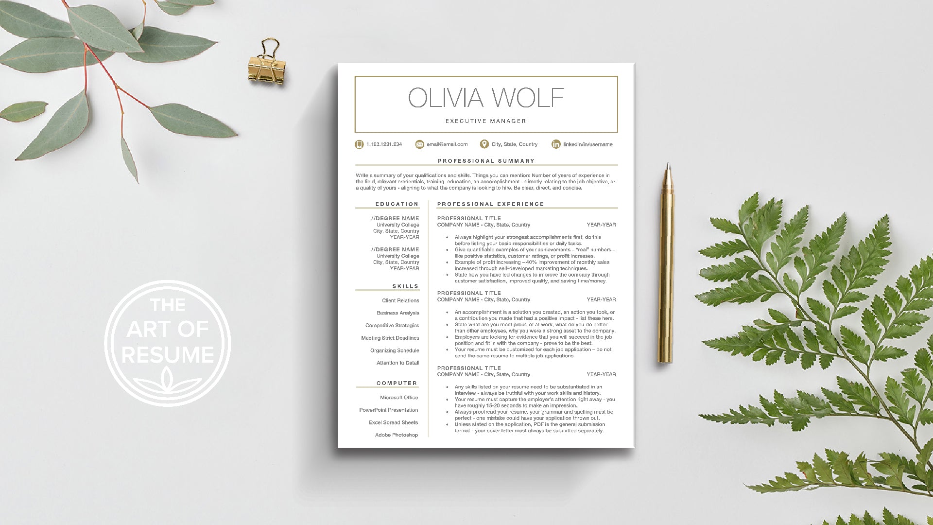 The Art of Resume |  Elegant Resume Template Design