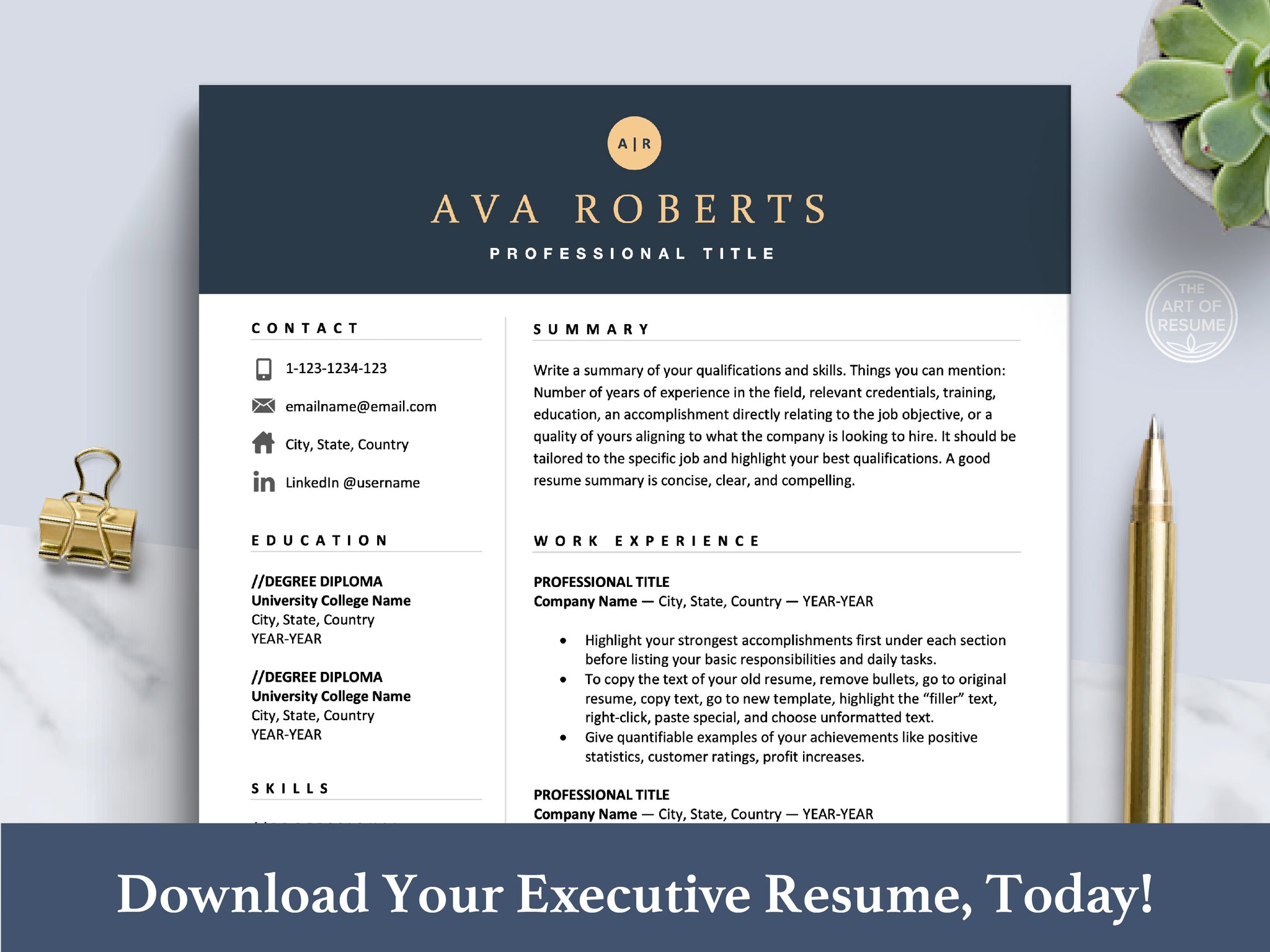 The Art of Resume | Executive Professional Resume Template Design