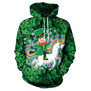 3D St. Patrick's Unicorn Print Green Shamrock Shirt Hoodie Sweatshirt Jacket