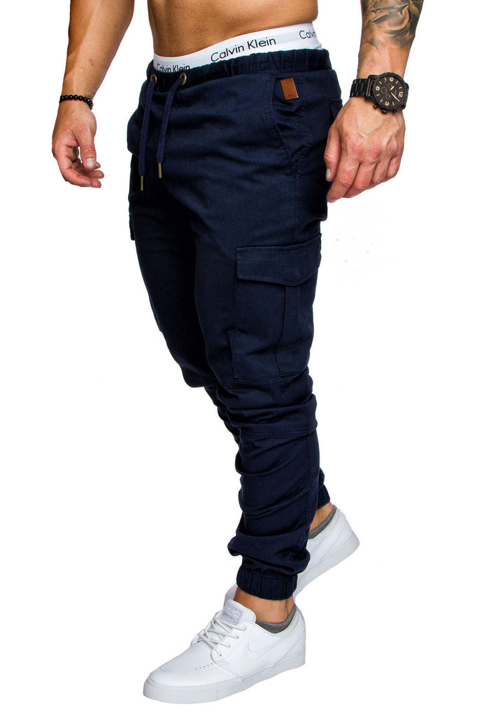 side pockets elastic cuffed casual jogger pants