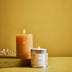 Amber Scented Tin Candle and Pillar 