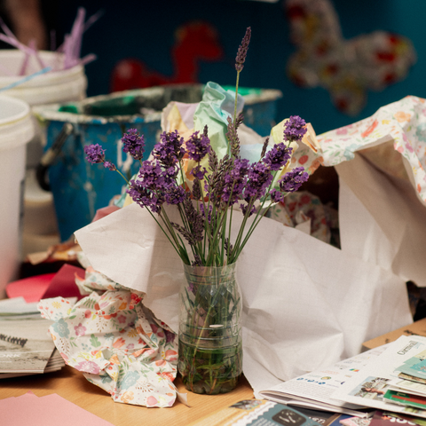 Image of lavender amongst pieces of paper used in the Cove Ward creative workshop