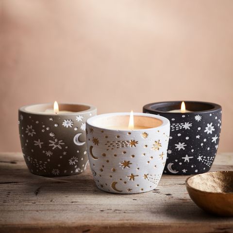 Celestial Collection of three ceramic pots featuring stars