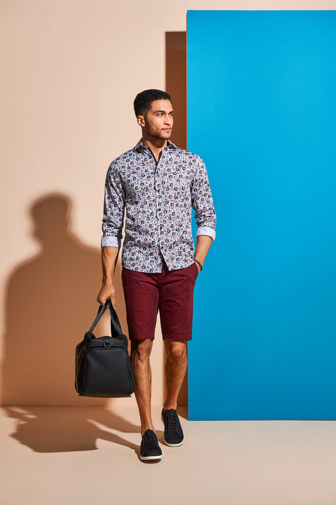 Light Blue Shirt with Brown Bermuda Shorts