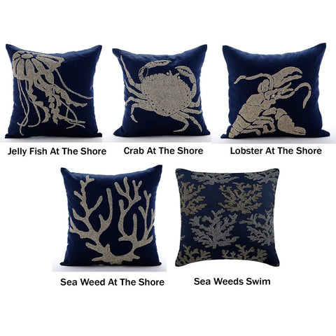 Sea Creature Themed Navy Pillow Collection