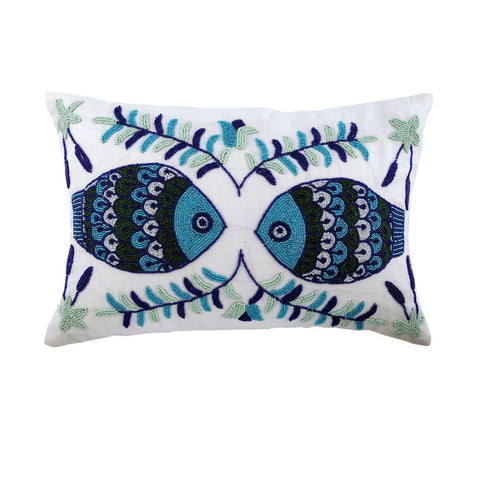 Silk Blue Rectangular Decorative Pillow Cover Fish Tales