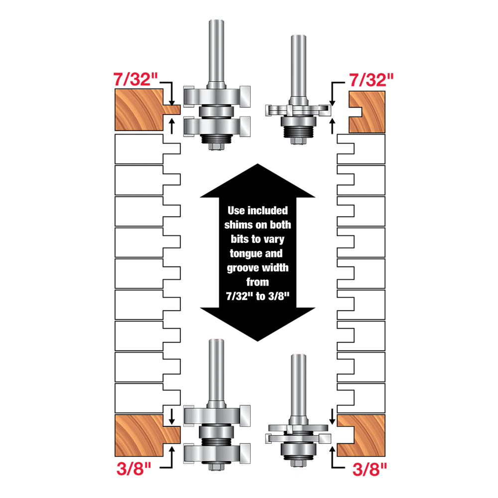 adjustable tongue and groove router bits