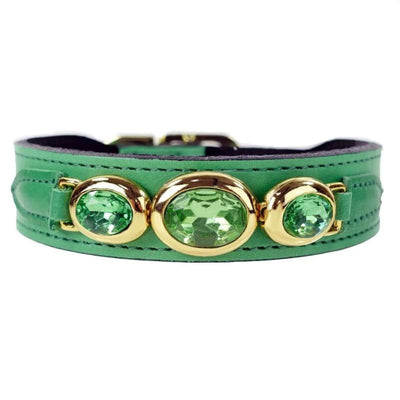 Swarovski Crystal Dog Collar Regency Lime Green- Unique Leather Dog Collars  at