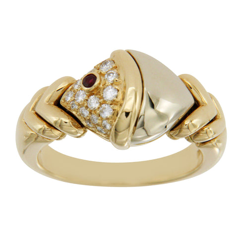 Buglari Bvlgari Naturalia Diamonds & Ruby 18k Two Tone Gold Fish Ring –  