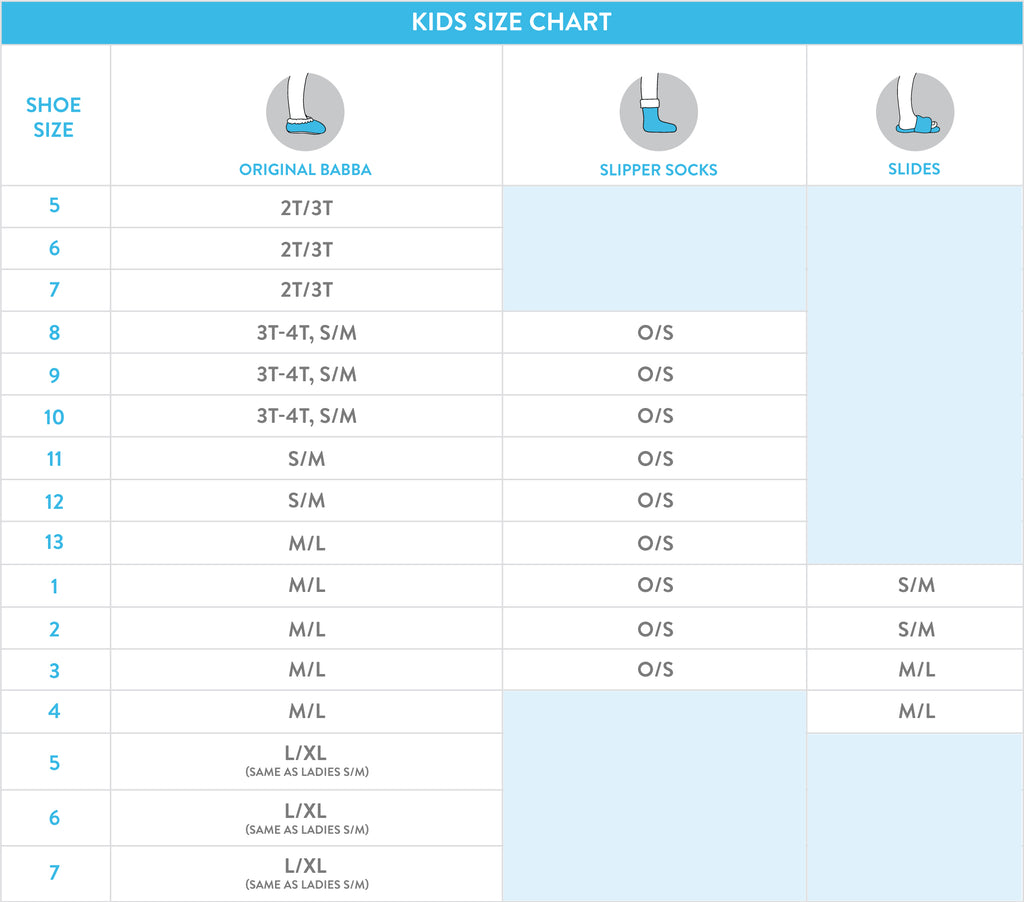 Kids Size Chart, Fuzzy Babba