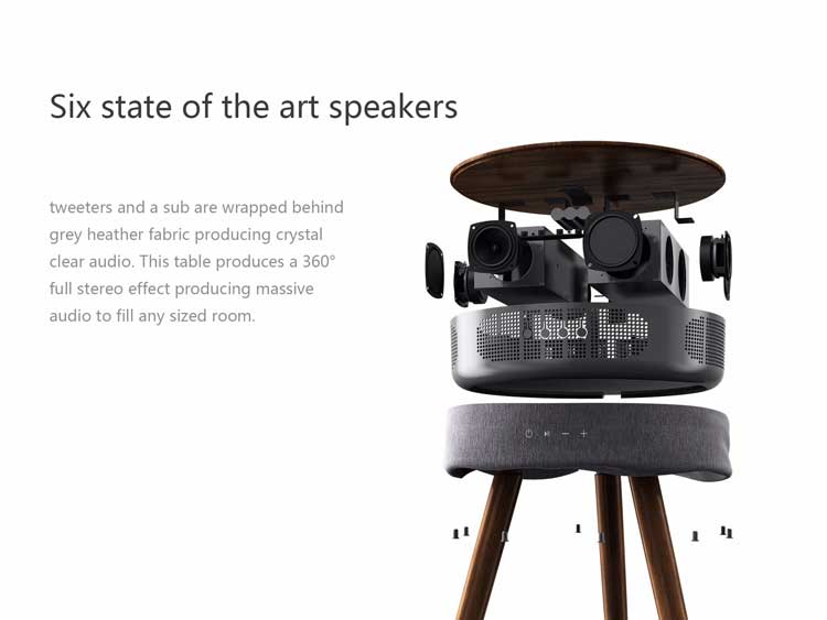 Smart Table with Built in 360° Bluetooth Speaker and Wireless Qi Charger