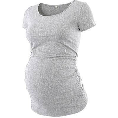 Solid Color Women's Maternity Tunic Casual Tops Mama Clothes Flattering Side Ruching Short Scoop Neck Pregnancy T-shirt