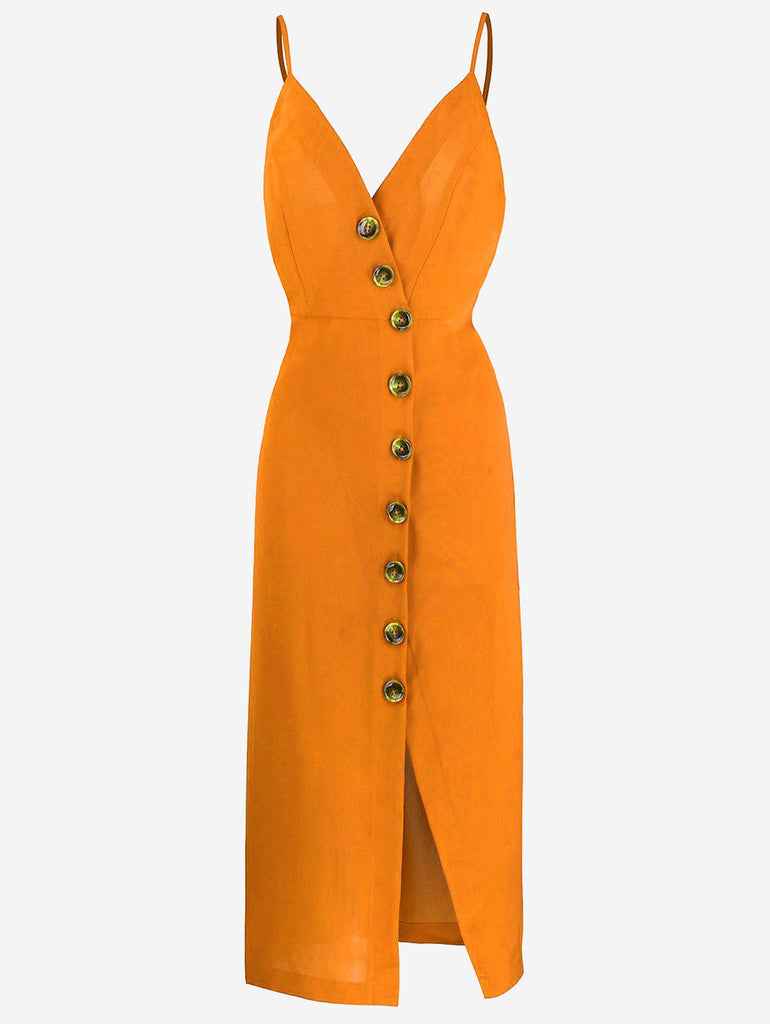 orange button down dress