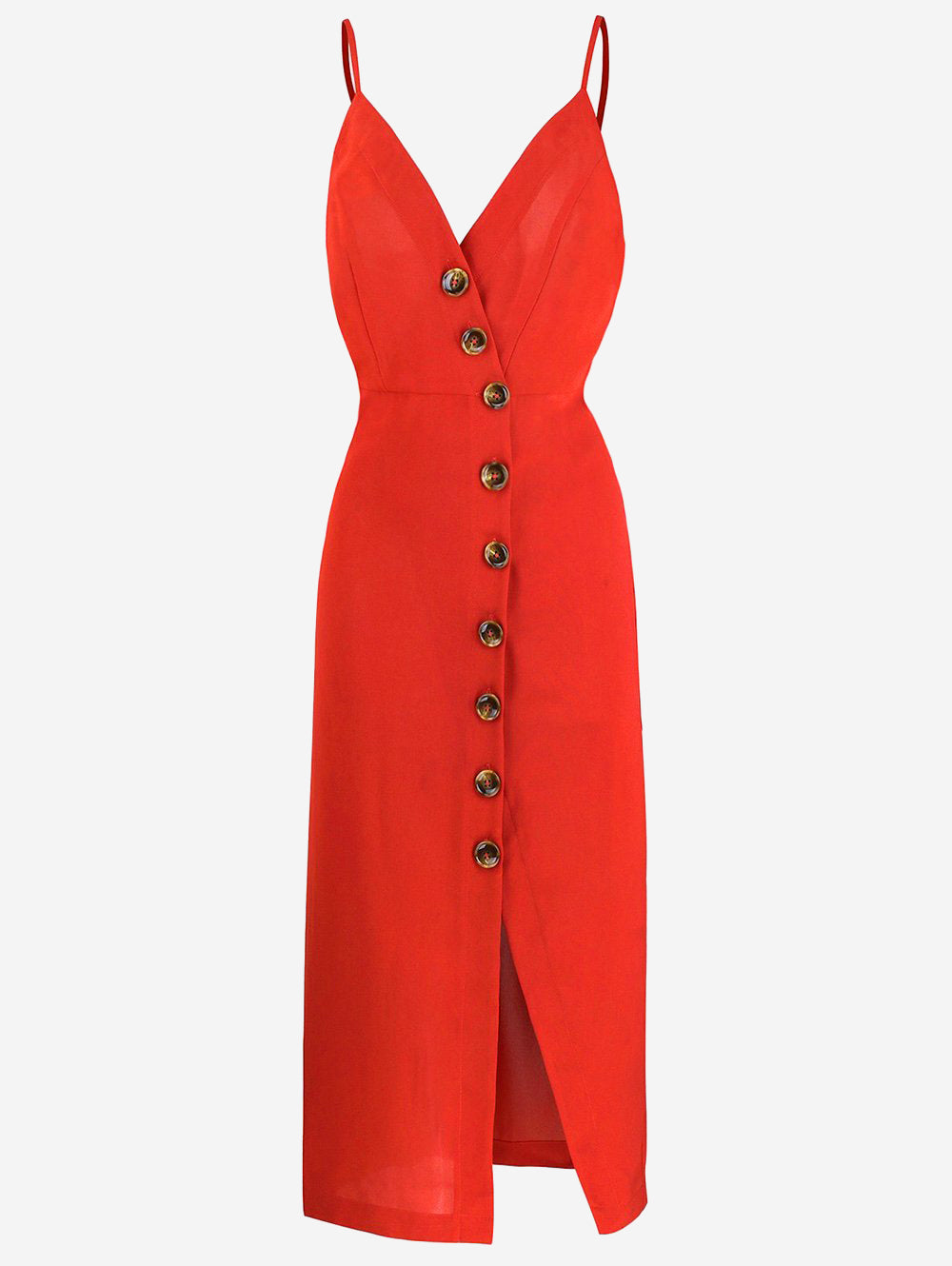 red button front dress