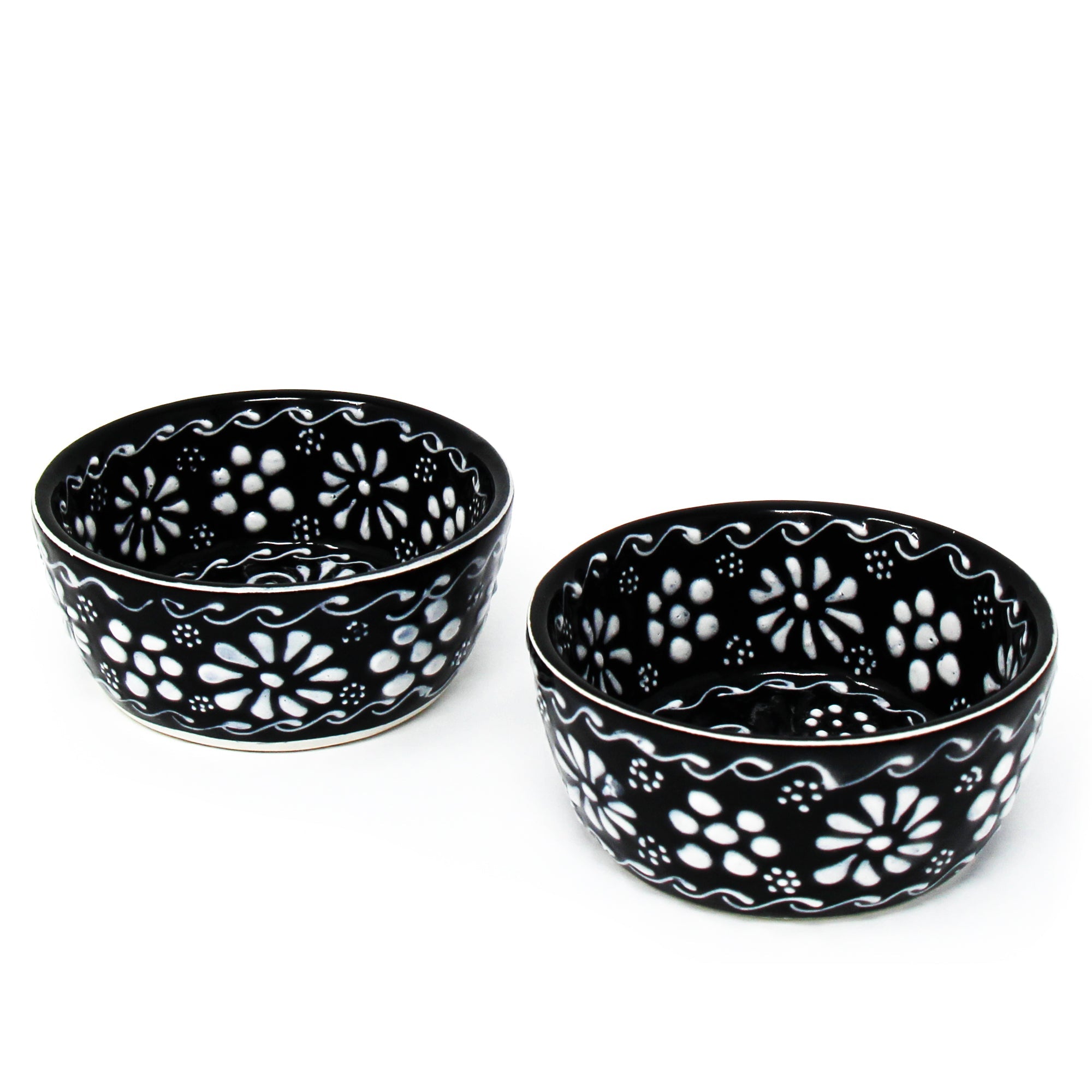 Set of 2 Encantada Handmade Pottery Appetizer & Dip Bowl, Ink; 3.25”