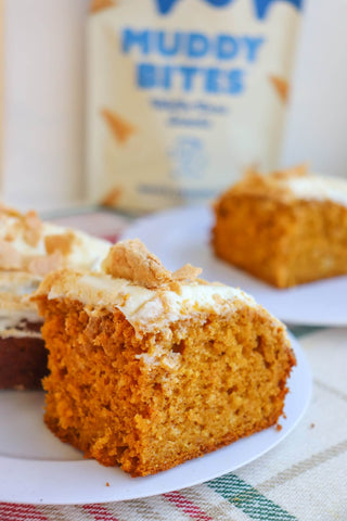 Pumpkin Sheet Cake With Cream Cheese Frosting and White Chocolate Muddy Bites Crumble