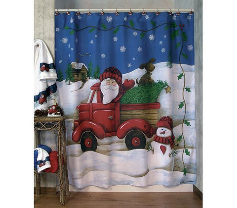 Shower Curtains Express — Truckin' With Santa Shower Curtain & Bath ...