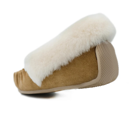 Close up of our sheepskin moccasins