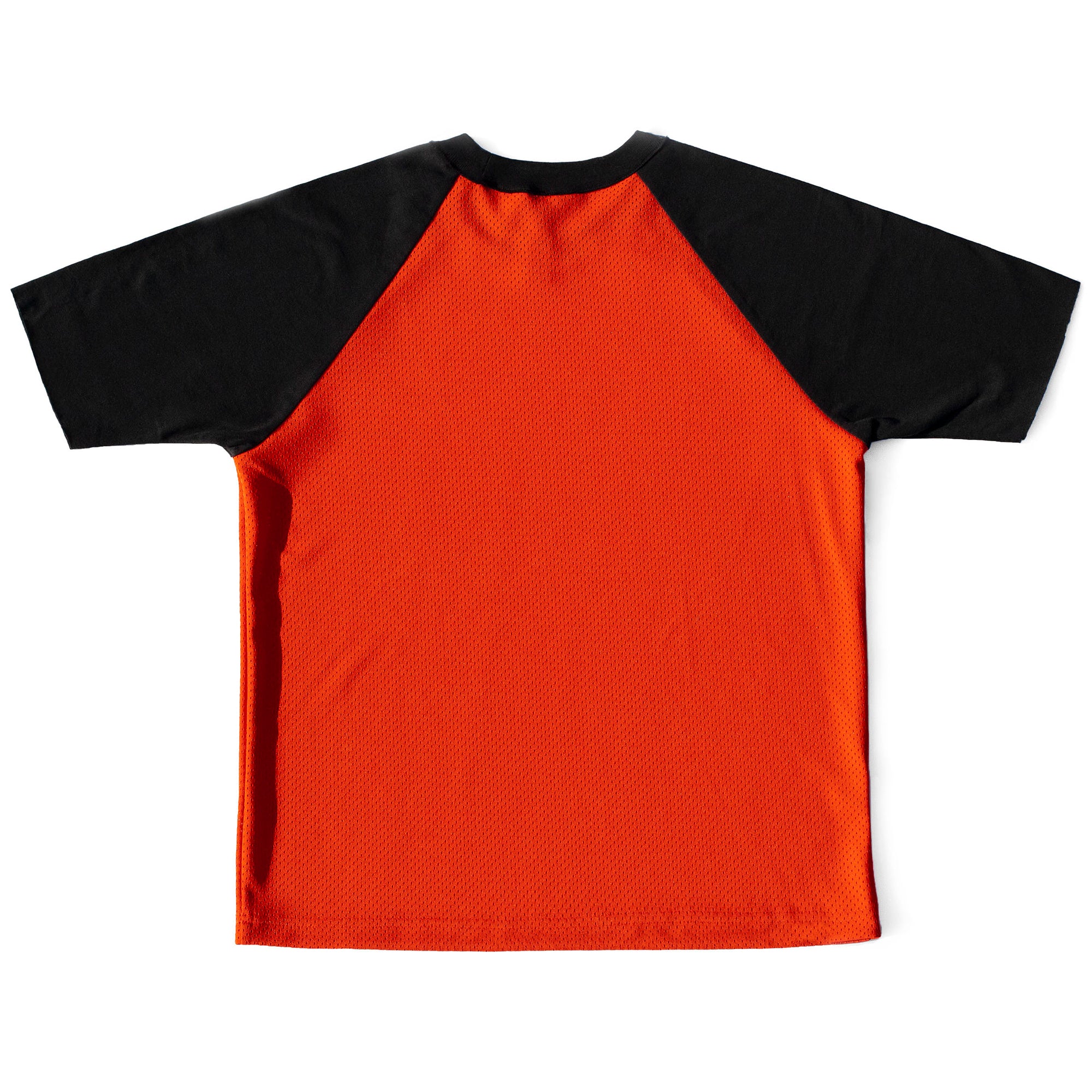 black and orange raglan shirt