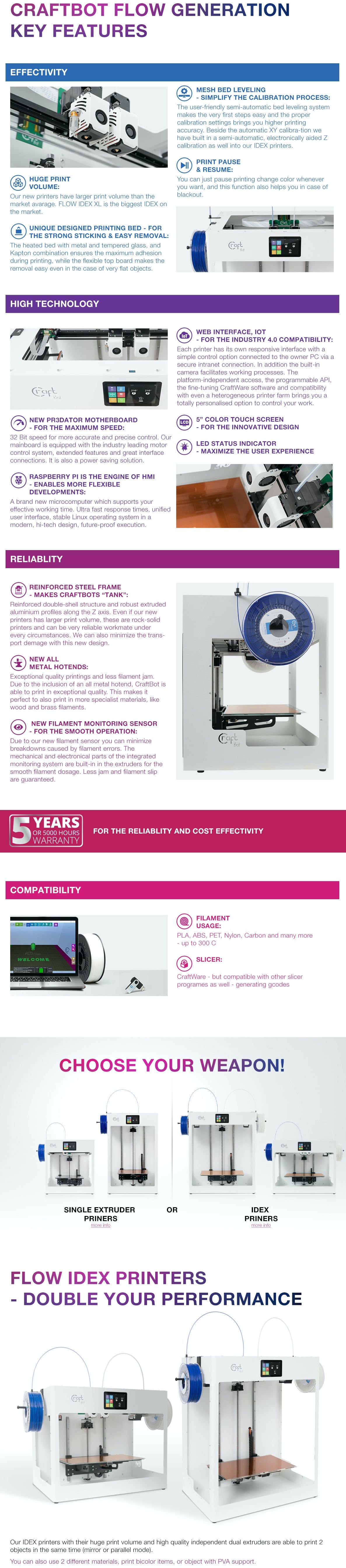 CraftBot FLOW IDEX XL 3D Printer Description 3