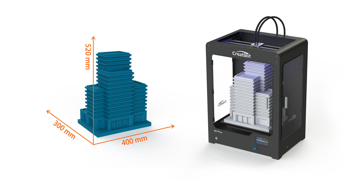 CreatBot DE Plus 3D Printer build volume- 400*300*520mm