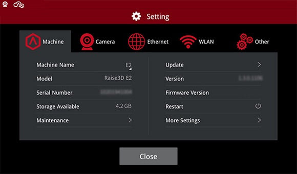 Raise3D_E2_3D_Printer_Integrated_setting_control