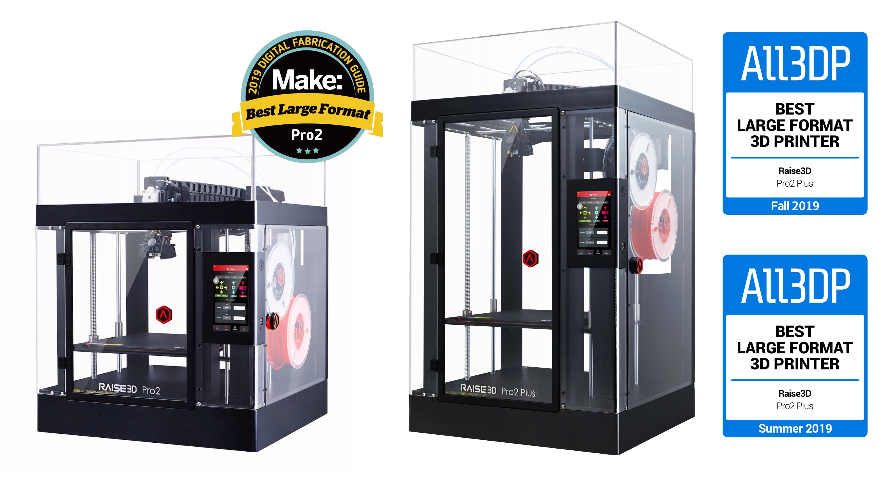 Raise3D Pro2 3D Printer and Pro2 Plus 3D Printer Awards Winning Banner