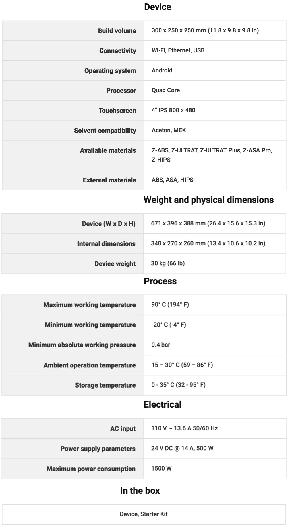 Specification for Zortrax Apoller - 3D Printers Depot