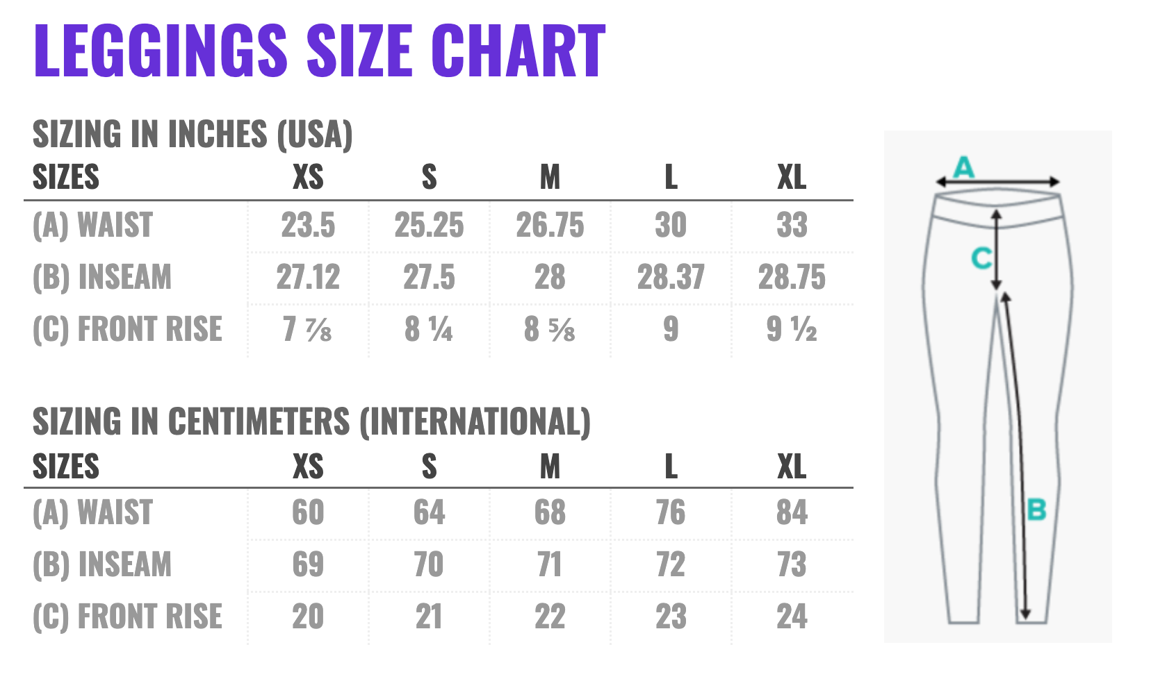 Size Guide – Fierce Leggings