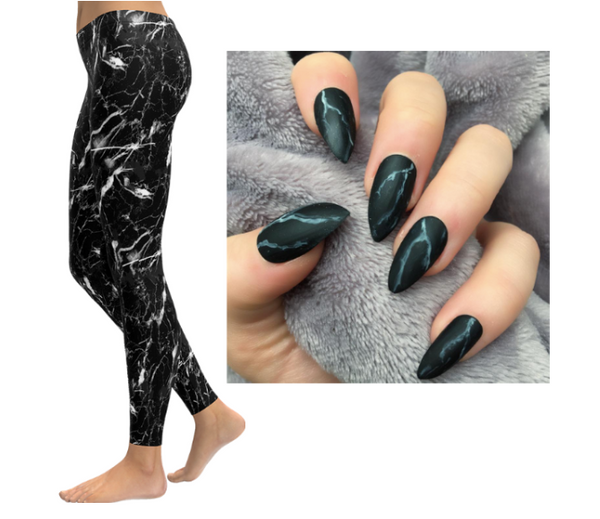 Ongles et leggings marbrés